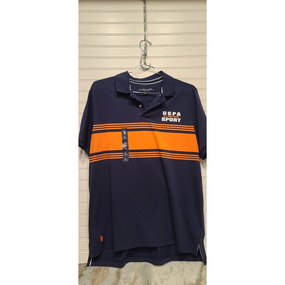 US Polo Assn Mens Blue/Orange Striped Polo Shirt Size XL NWT